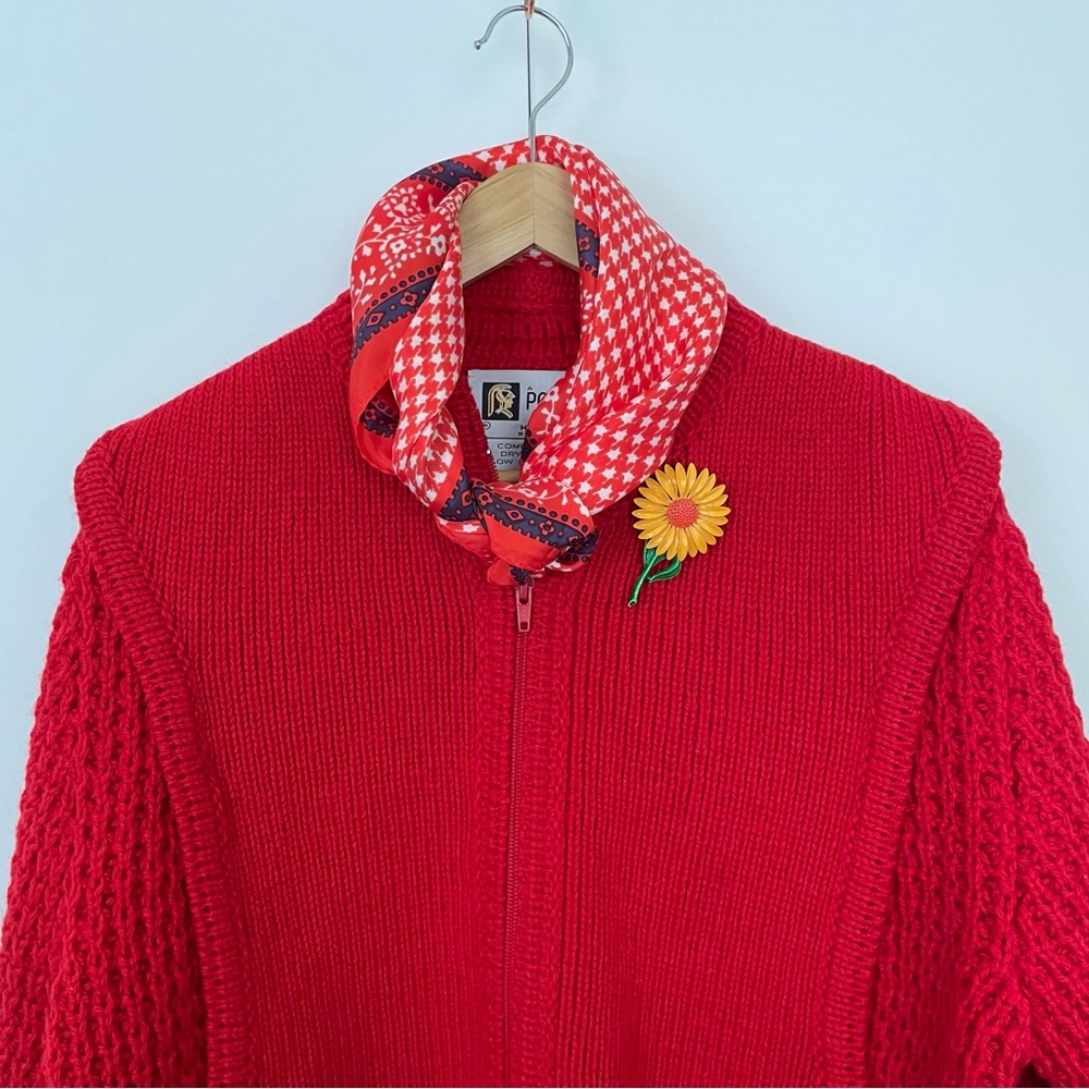 Vintage Pallas Irish Wool Cardigan Sweater Red Medium EUC - Picture 15 of 17